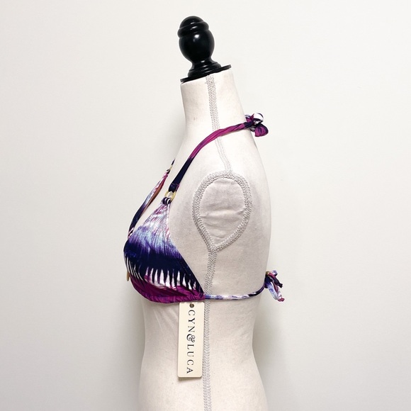 Cyn and Luca Purple White Tie Dye Ring Sliding Triangle Bikini Top NWT Small NOS - Picture 4 of 12